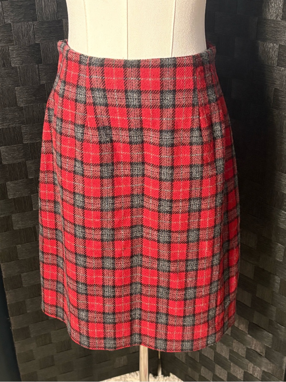 Vtg Savannah Red Plaid Tartan Wool Blend Straight Midi Pencil Skirt Darkacademia